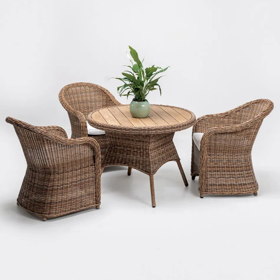 Stół do jadalni na zewnątrz z szerokim blatem z naturalnego drewna tekowego - Melina Viadurini