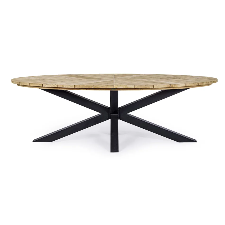 Stół do jadalni na świeżym powietrzu z owalnym blatem z drewna tekowego, Homemotion - Selenia Viadurini