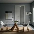 Stół do salonu ze szklanym blatem i drewnianymi nogami — botaniczny Viadurini