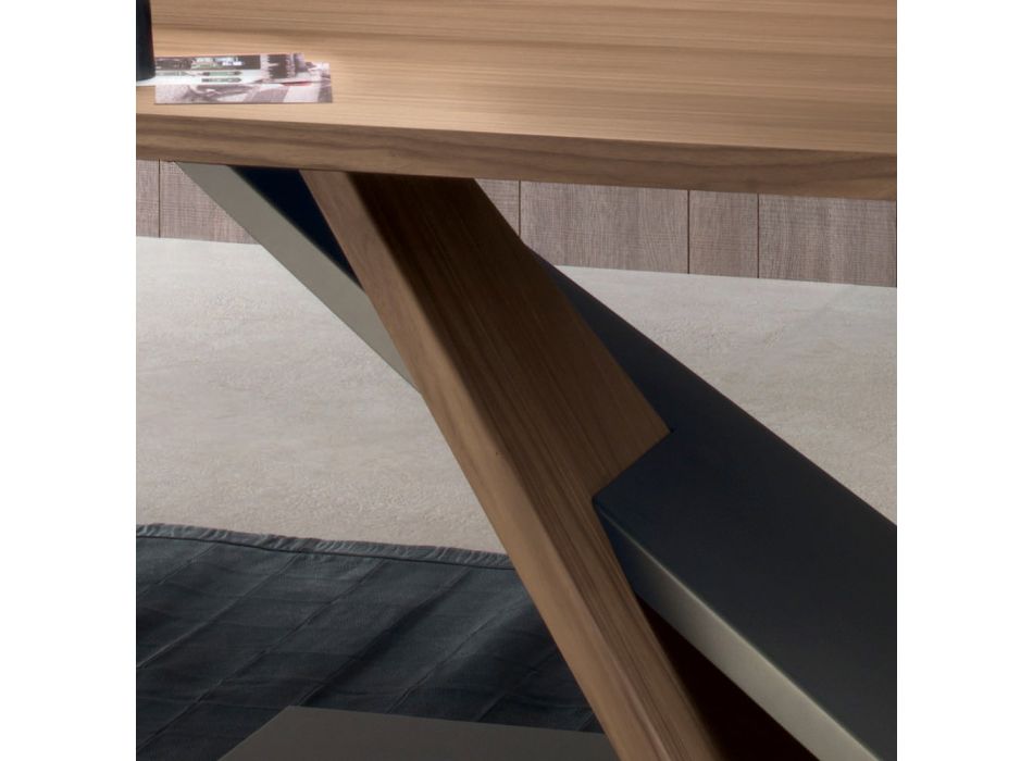 Designerski stół do jadalni w metalowym blacie w kolorze orzecha Canaletto - Drewno Zorato Viadurini