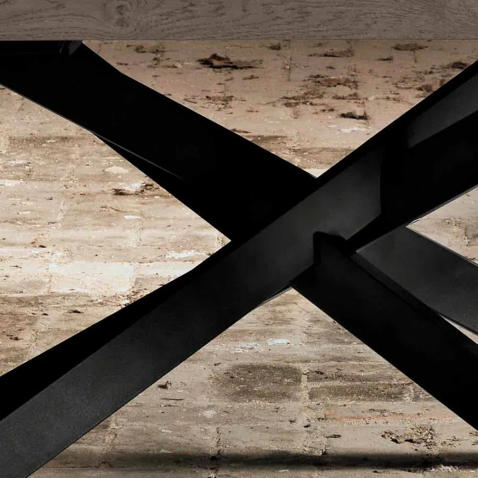 Stół do jadalni w dębu i metalu wykonany we Włoszech Oncino Viadurini