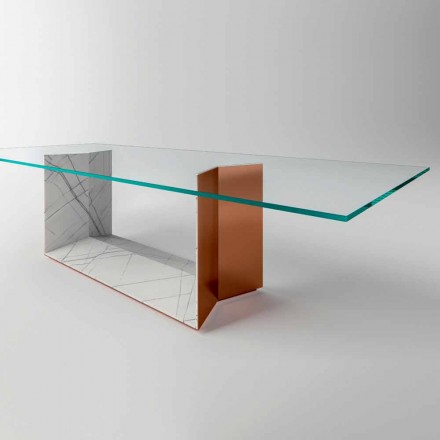 Zaprojektuj stół do jadalni ze szkła z metalową podstawą Made in Italy - Minera Viadurini