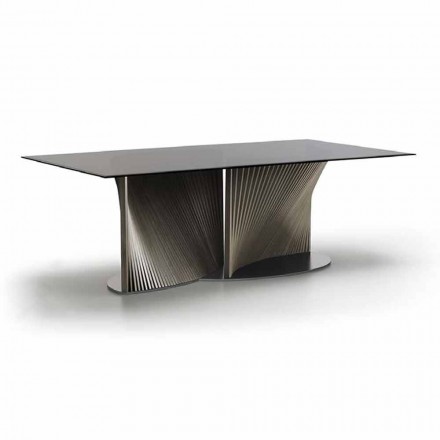 Zaprojektuj stół do jadalni z wędzonego szkła i olejowanego popiołu Made in Italy - Croma Viadurini