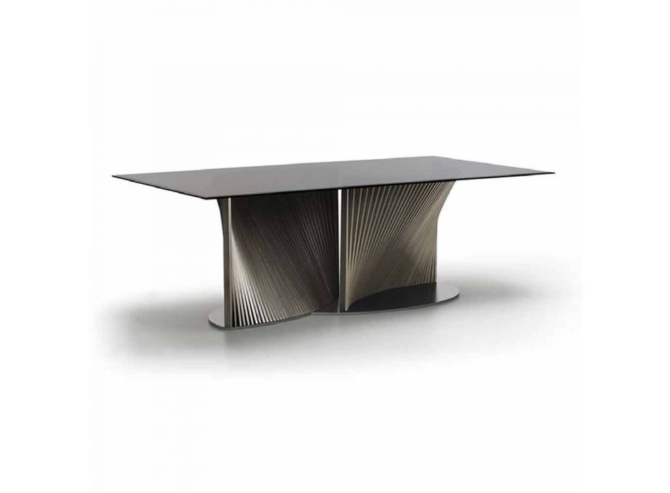 Zaprojektuj stół do jadalni z wędzonego szkła i olejowanego popiołu Made in Italy - Croma Viadurini