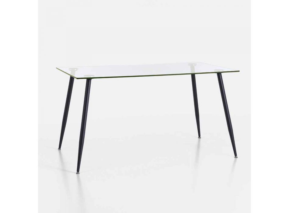 Stół do jadalni o nowoczesnym designie ze szkła hartowanego i czarnego metalu - Foulard Viadurini
