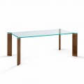 Luksusowy stół do jadalni ze szklanym blatem i drewnianymi nogami Made in Italy - Kuduro