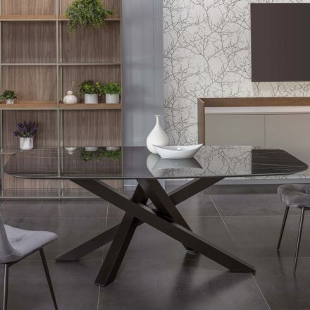 Eliptyczny stół do jadalni z ceramiki i aluminium - Yamir Viadurini