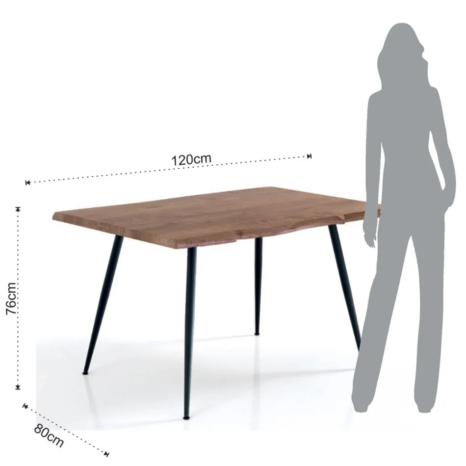 Stalowy Stół do Jadalni z Blatem Mdf w Wykończeniu Dąb - Gherardo Viadurini