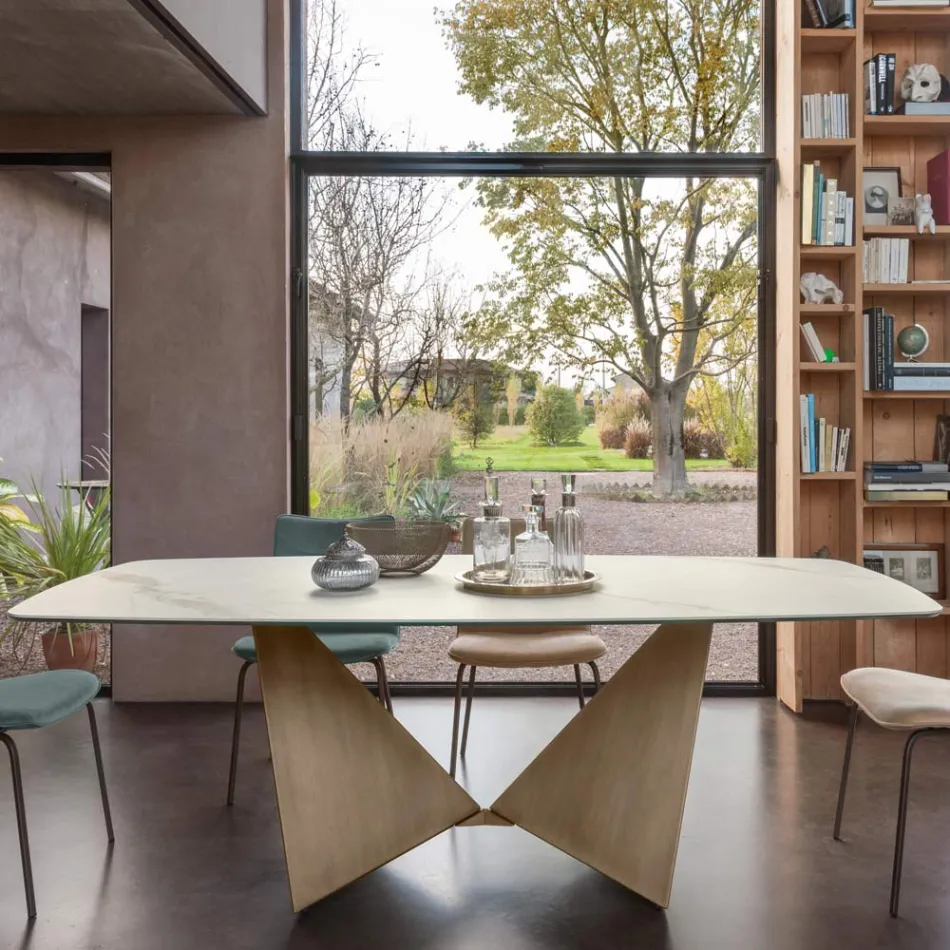Stół do jadalni z podstawą ceramiczną i metalową o grubości 3 mm Made in Italy - Peonia Viadurini