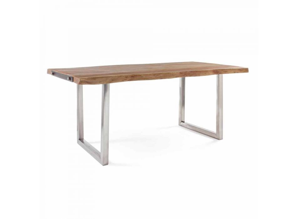 Stół do jadalni Homemotion z drewna akacjowego i stali nierdzewnej - Convo Viadurini