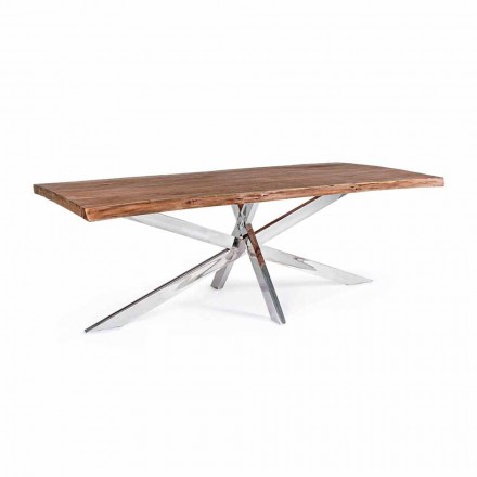 Stół do jadalni z drewna i stali nierdzewnej Homemotion Design - Kaily Viadurini