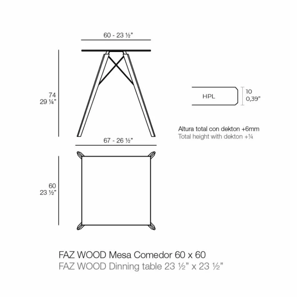 Stół do jadalni Square Design z drewna i Hpl, 4 sztuki - Faz Wood firmy Vondom Viadurini