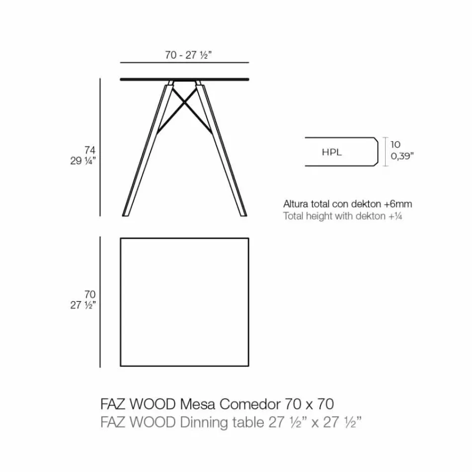 Stół do jadalni Square Design z drewna i Hpl, 4 sztuki - Faz Wood firmy Vondom Viadurini
