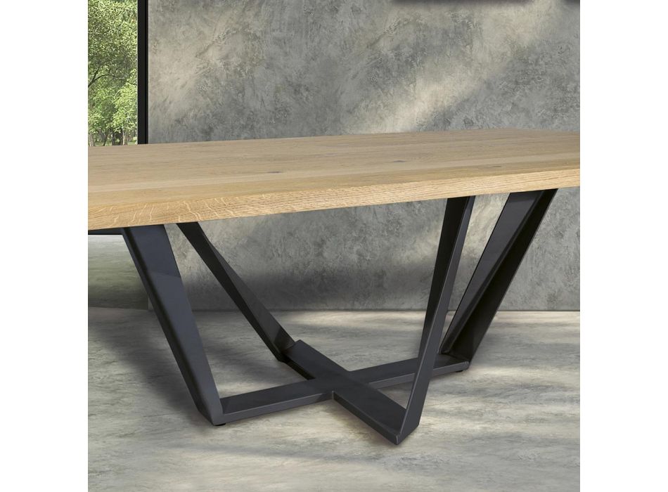 Stół do jadalni z drewna dębowego i metalu w kolorze żelaznej szarości Made in Italy - Patty Viadurini