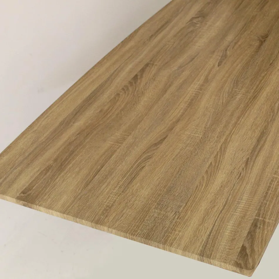 Stół do jadalni z efektem drewna MDF i czarną metalową podstawą - Sunset Viadurini