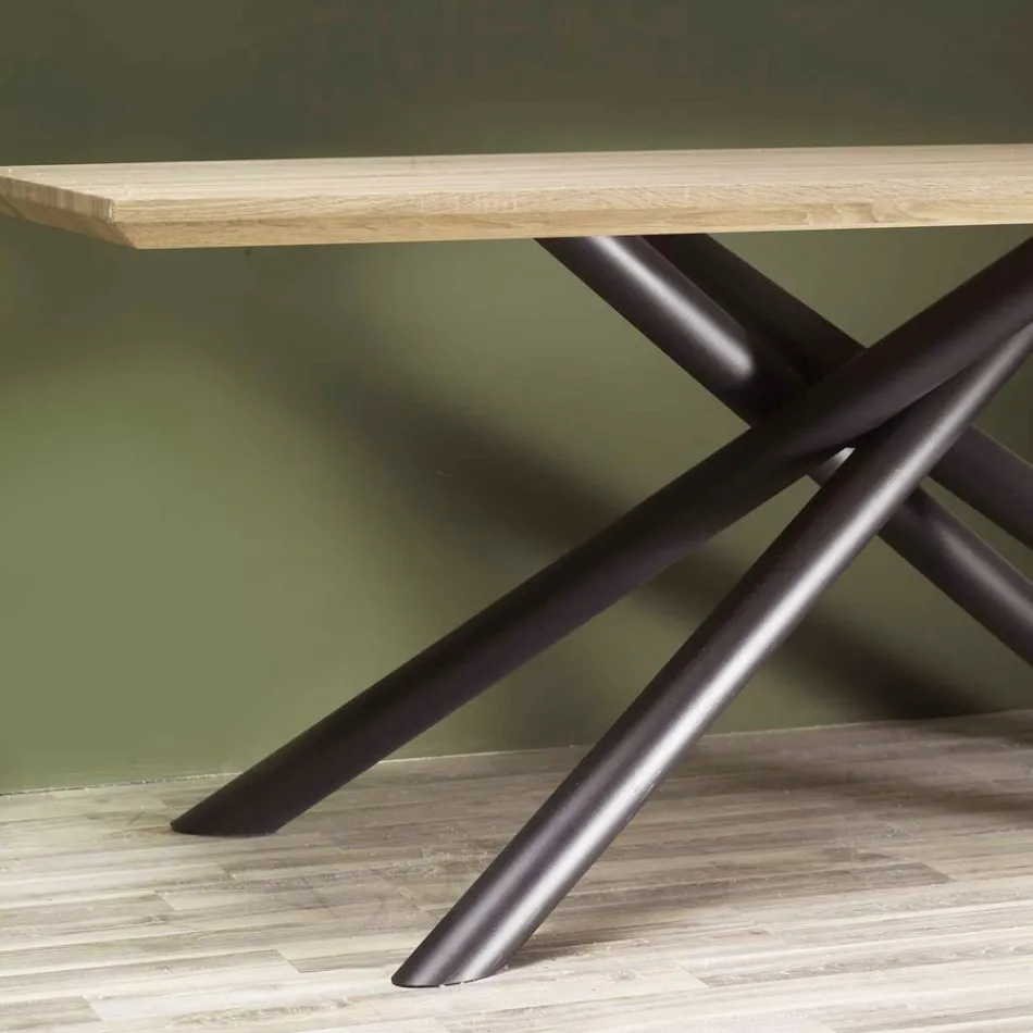 Stół do jadalni z efektem drewna MDF i czarną metalową podstawą - Sunset Viadurini