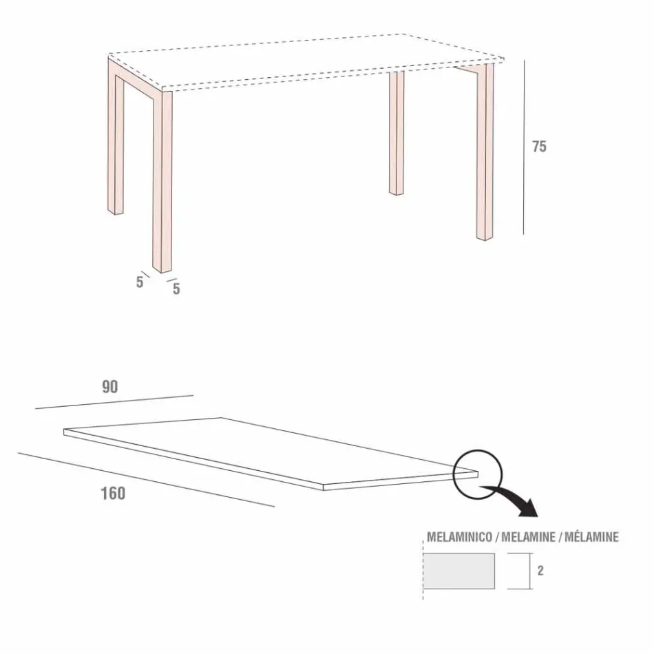 Stół do jadalni z melaminy i malowanego metalu Made in Italy - Remigio Viadurini