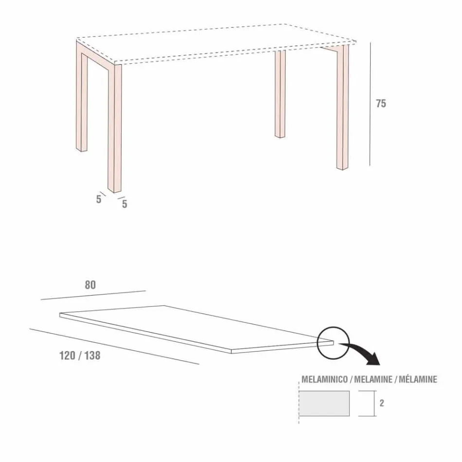 Stół do jadalni z melaminy i malowanego metalu Made in Italy - Remigio Viadurini