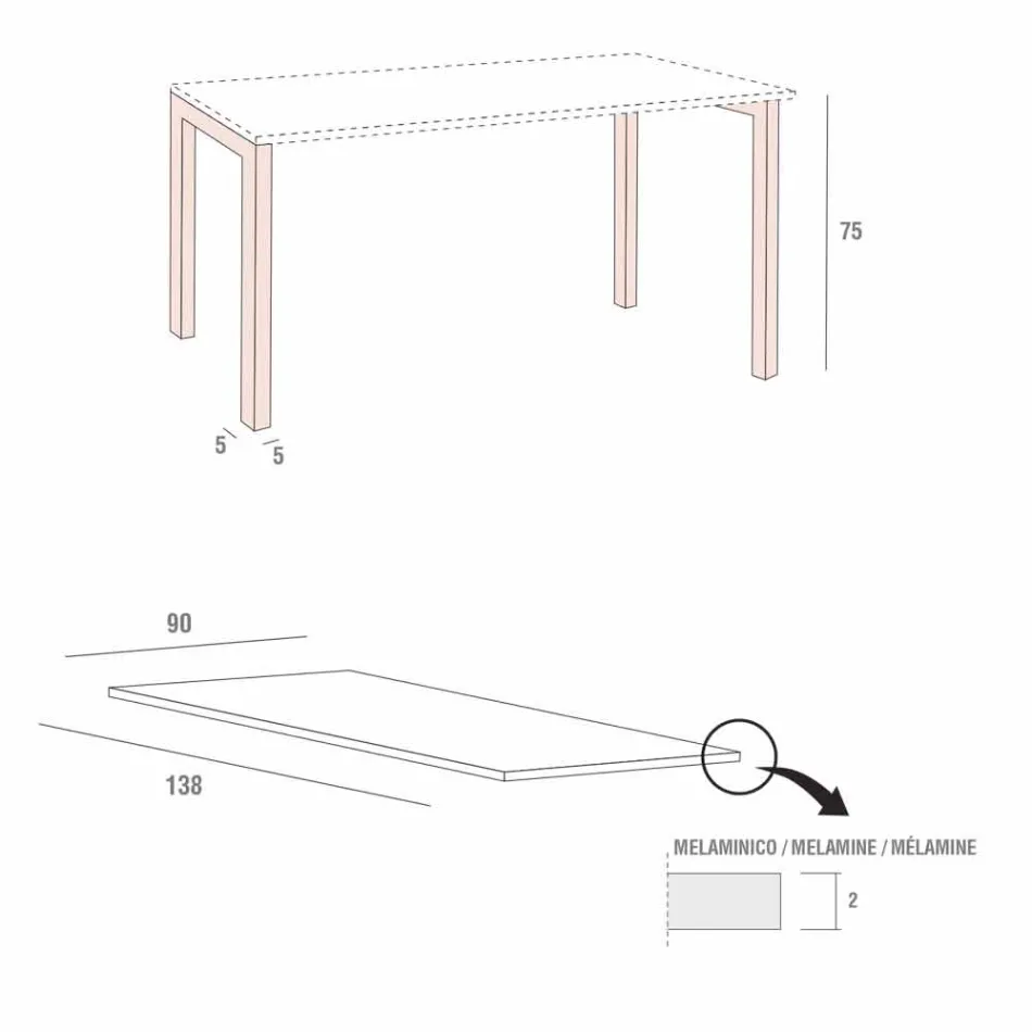 Stół do jadalni z melaminy i malowanego metalu Made in Italy - Remigio Viadurini