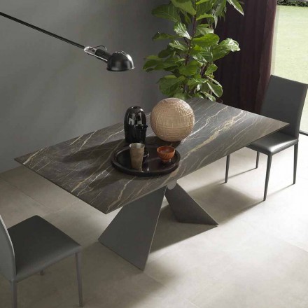 Metalowy stół do jadalni i ceramiczny blat Made in Italy Design - Anaconda Viadurini