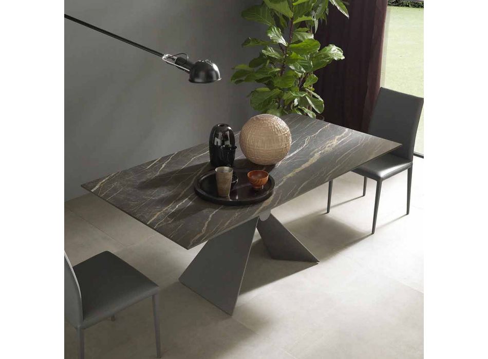 Metalowy stół do jadalni i ceramiczny blat Made in Italy Design - Anaconda Viadurini