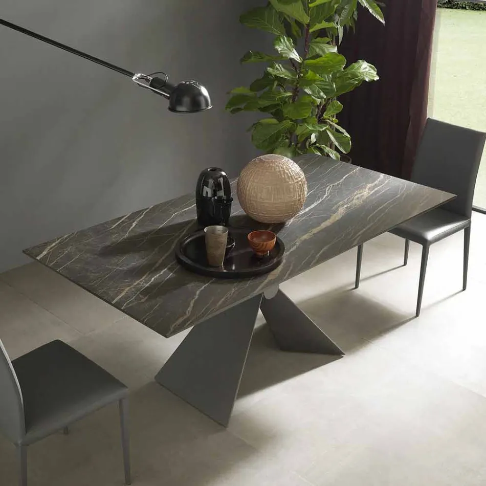 Metalowy stół do jadalni i ceramiczny blat Made in Italy Design - Anaconda Viadurini