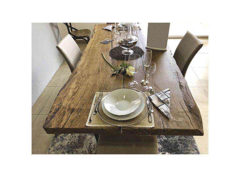 Stół do jadalni ze świeckiego dębu i metalu Made in Italy - Dite, unikalny element Viadurini
