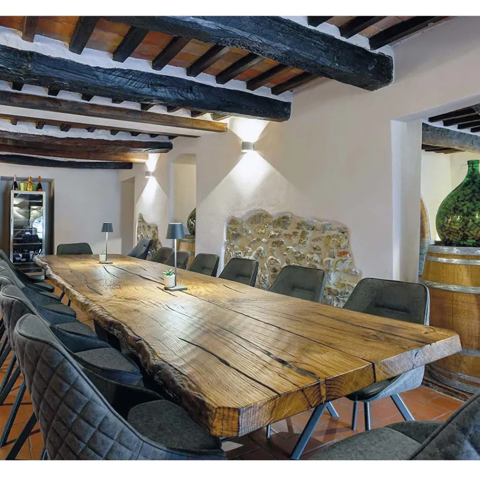 Stół do jadalni ze świeckiego dębu i metalu Made in Italy - Dite, unikalny element Viadurini