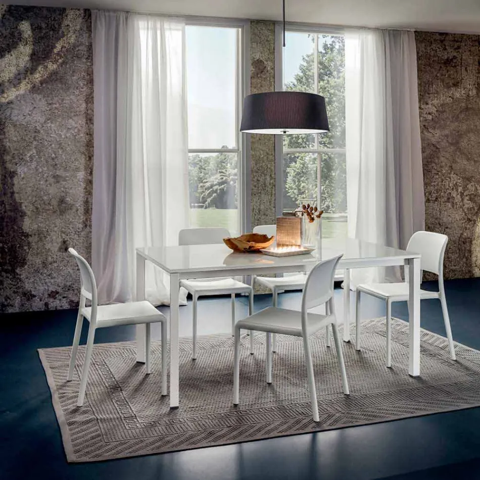 Stół do jadalni z białego szkła i malowanego metalu Made in Italy - Broszka Viadurini