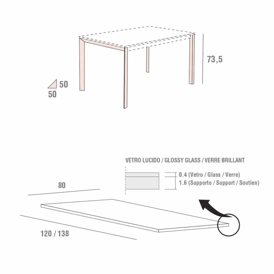 Stół do jadalni z białego szkła i malowanego metalu Made in Italy - Broszka Viadurini