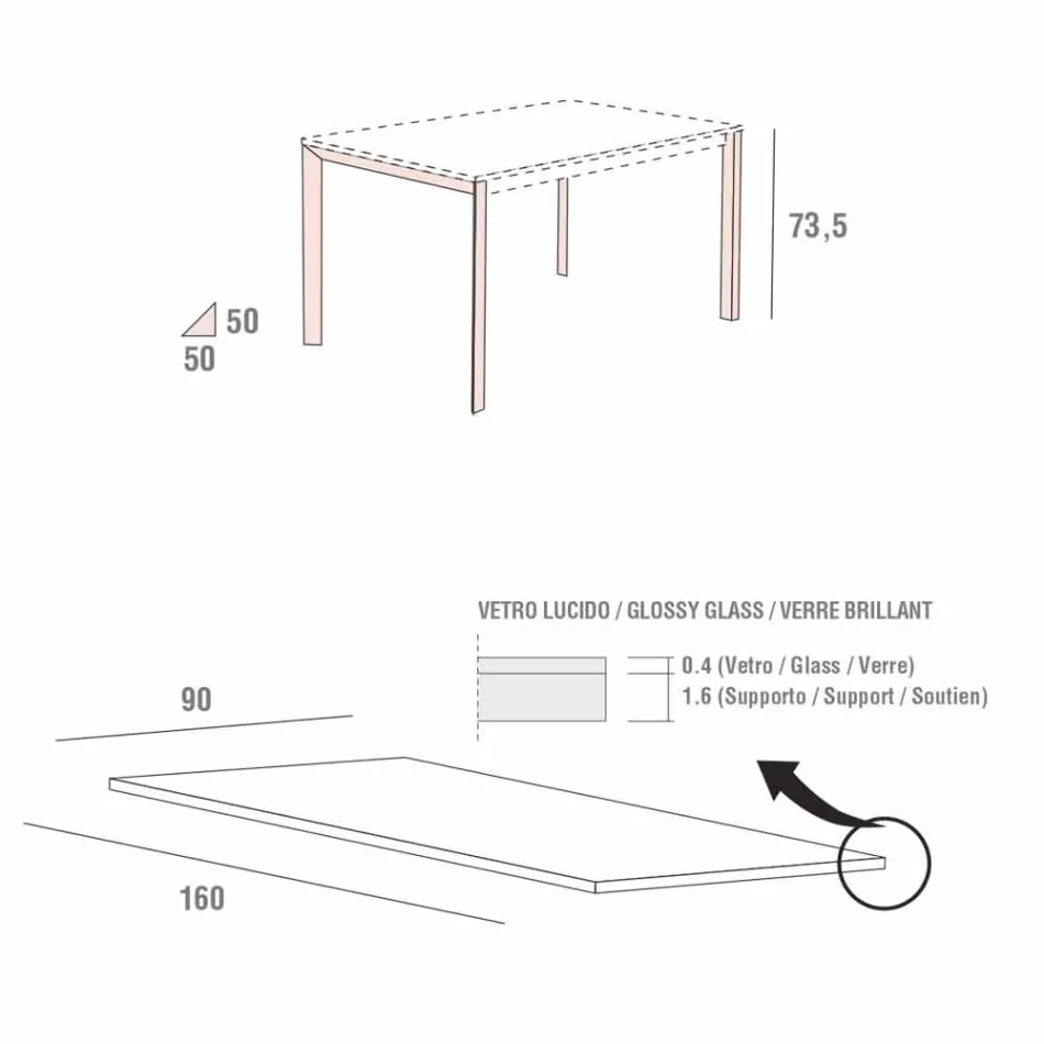 Stół do jadalni z białego szkła i malowanego metalu Made in Italy - Broszka Viadurini