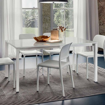Stół do jadalni z białego szkła i malowanego metalu Made in Italy - Broszka Viadurini