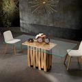 Stół ze szkła i litego drewna wykonany we Włoszech, Egisto