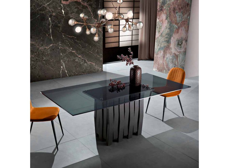 Stół ze szkła i litego drewna wykonany we Włoszech, Egisto Viadurini
