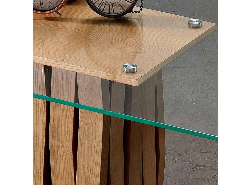 Stół ze szkła i litego drewna wykonany we Włoszech, Egisto Viadurini