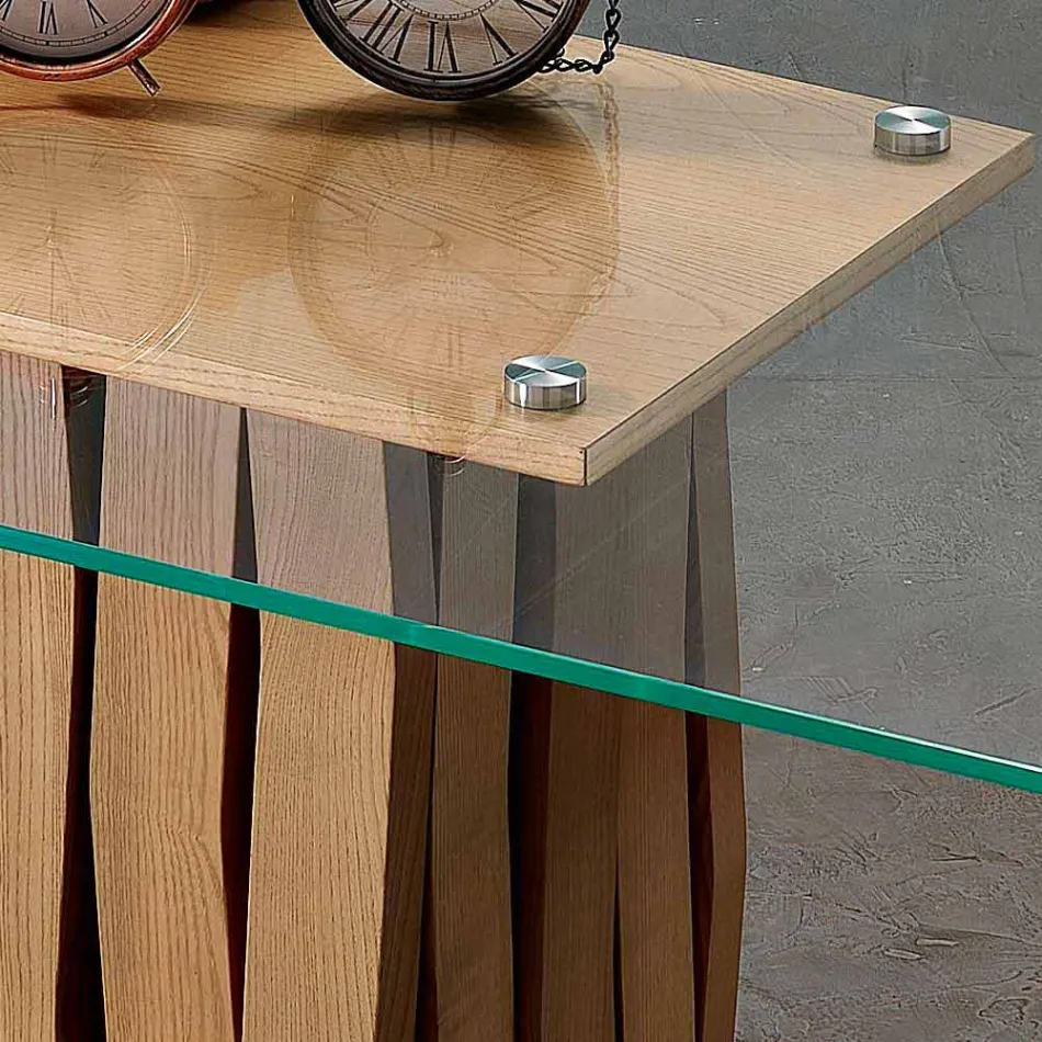 Stół ze szkła i litego drewna wykonany we Włoszech, Egisto Viadurini