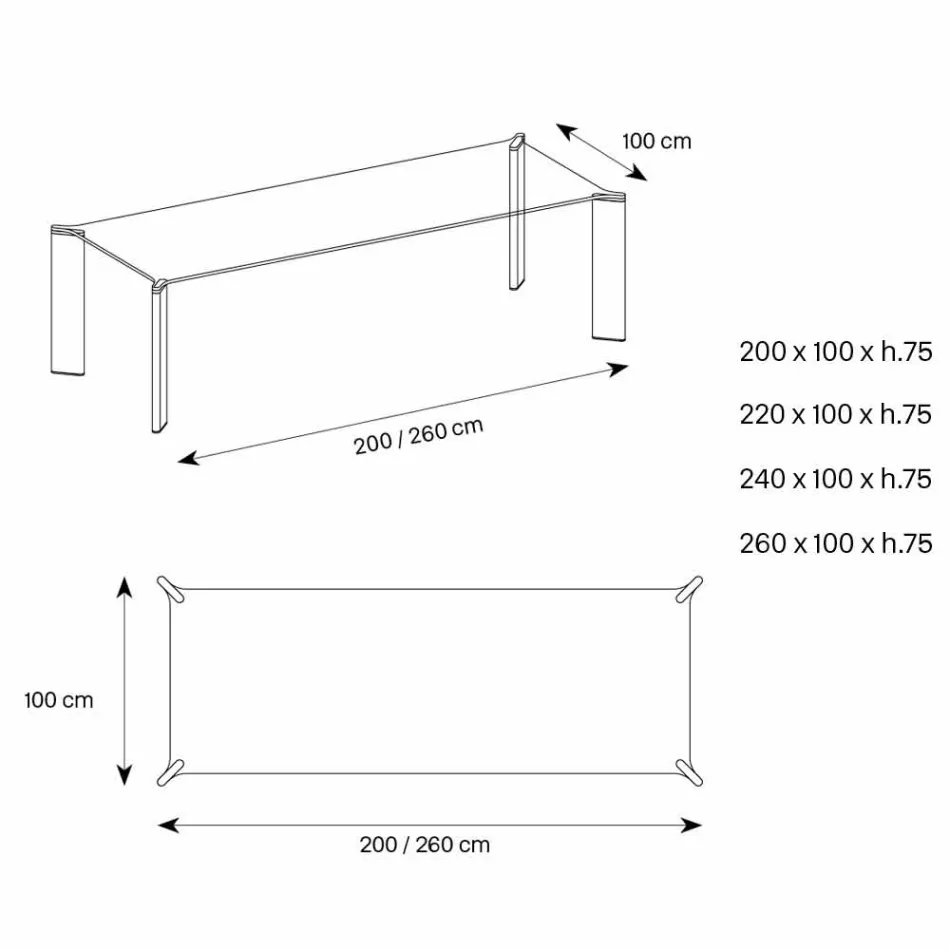 Stół do jadalni z bardzo przezroczystego szkła Luxury Design 4 Wymiary - Kuduro Viadurini