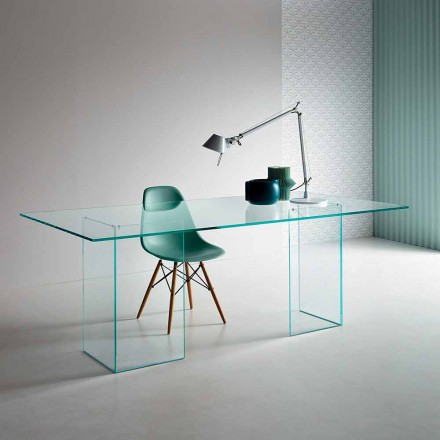 Designerski stół do jadalni z ekstraprzezroczystego szkła 8 wymiarów - Pollinare Viadurini