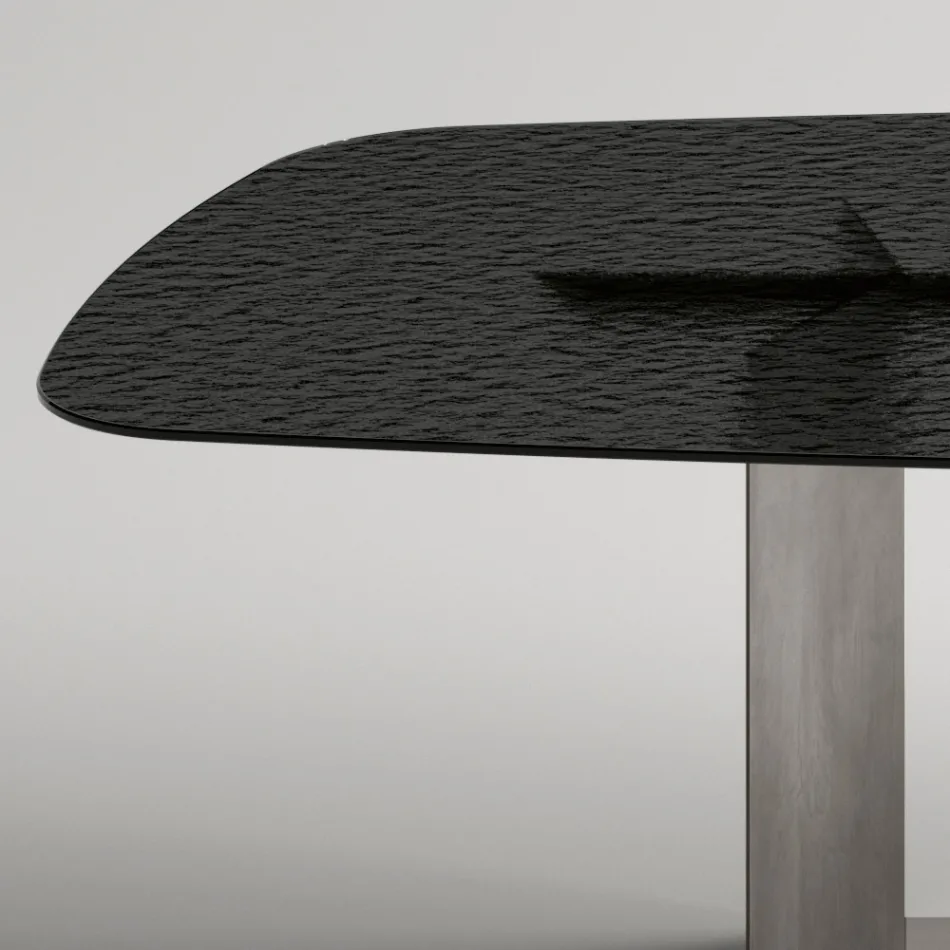 Stół jadalny Made in Italy Design ze szkła topionego w kolorze brązowym lub dymnym - Moro Viadurini