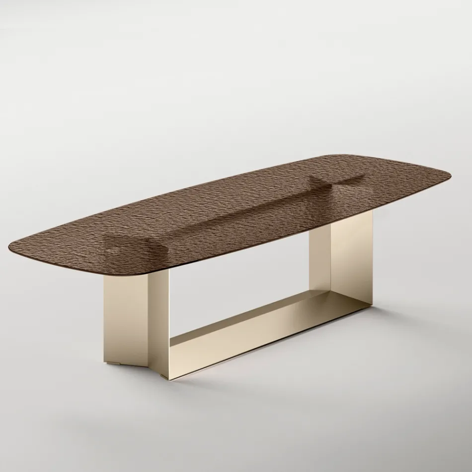 Stół jadalny Made in Italy Design ze szkła topionego w kolorze brązowym lub dymnym - Moro Viadurini
