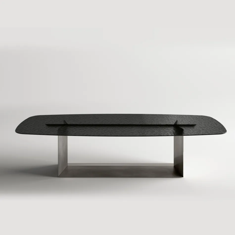 Stół jadalny Made in Italy Design ze szkła topionego w kolorze brązowym lub dymnym - Moro Viadurini