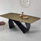 Stół do jadalni ze szkła młotkowanego i czarnego metalu Made in Italy - Mirco Viadurini