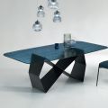 Stół do jadalni ze szkła młotkowanego i czarnego metalu Made in Italy - Mirco