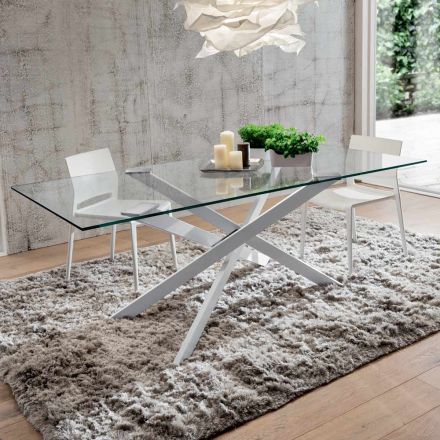 Luksusowy stół do jadalni ze szkła hartowanego i metalu wyprodukowany we Włoszech - Carlino Viadurini