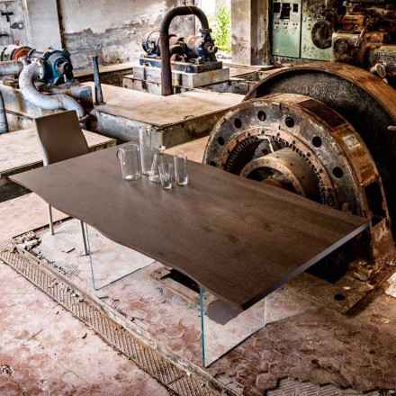 Nowoczesne drewno stół 100x200cm ze szkła nóg Flora Viadurini