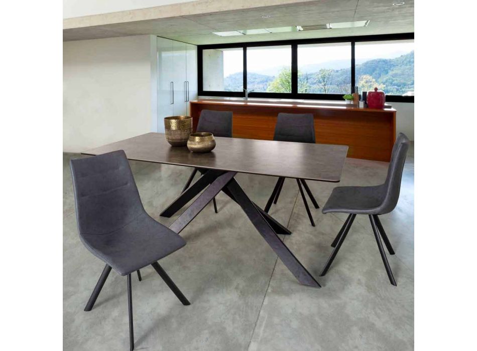 Nowoczesny stół do jadalni z ceramicznym i szklanym blatem Homemotion - Ringo Viadurini