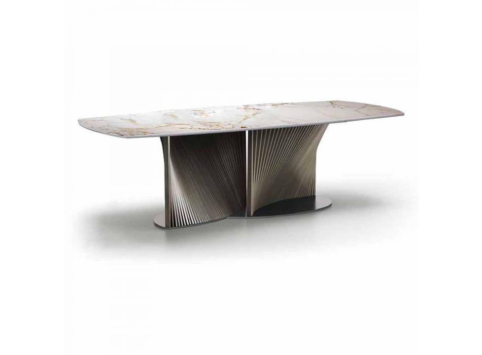 Nowoczesny stół do jadalni z gresu i drewna jesionowego Made in Italy - Croma Viadurini