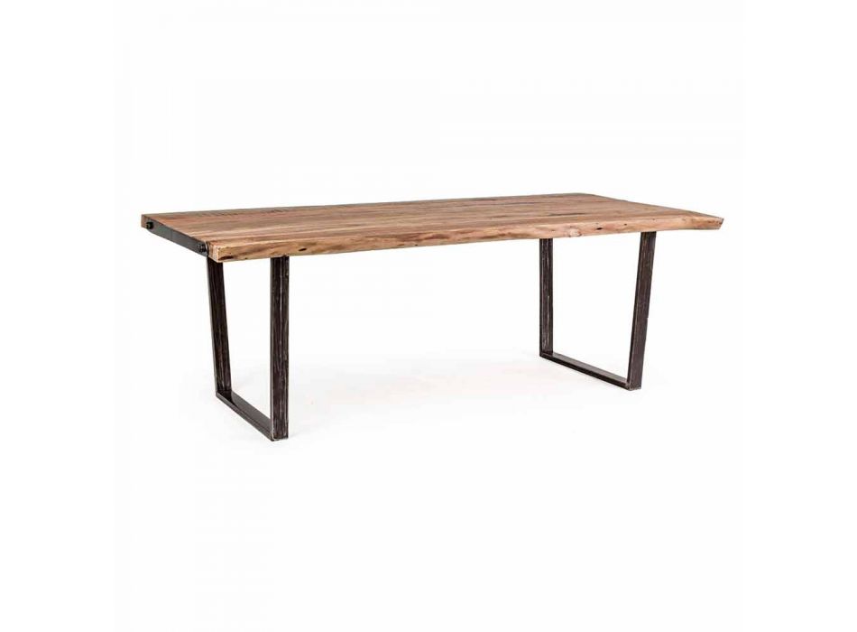 Nowoczesny stół do jadalni z drewna akacjowego i stali Homemotion - Bingo Viadurini