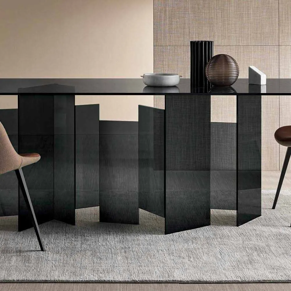 Nowoczesny stół do jadalni na zewnątrz lub wędzone szkło Made in Italy - Random Viadurini