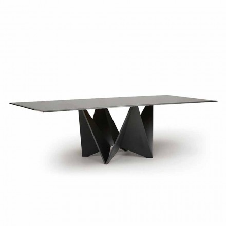 Nowoczesny stół do jadalni ze skośnego wędzonego szkła i metalu Made in Italy - Macro Viadurini